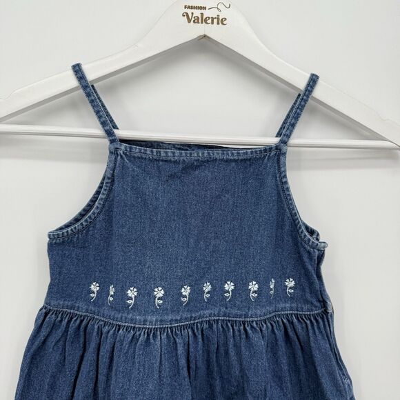 Kidlooks Denim 4T Girls Floral Embroidered Dress Cotton - Picture 2 of 8